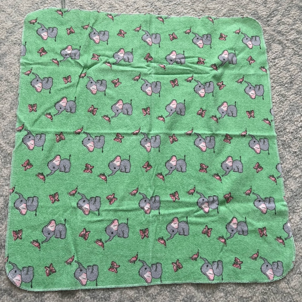 Green Elephant Patterned Small Receiving Baby Blanket